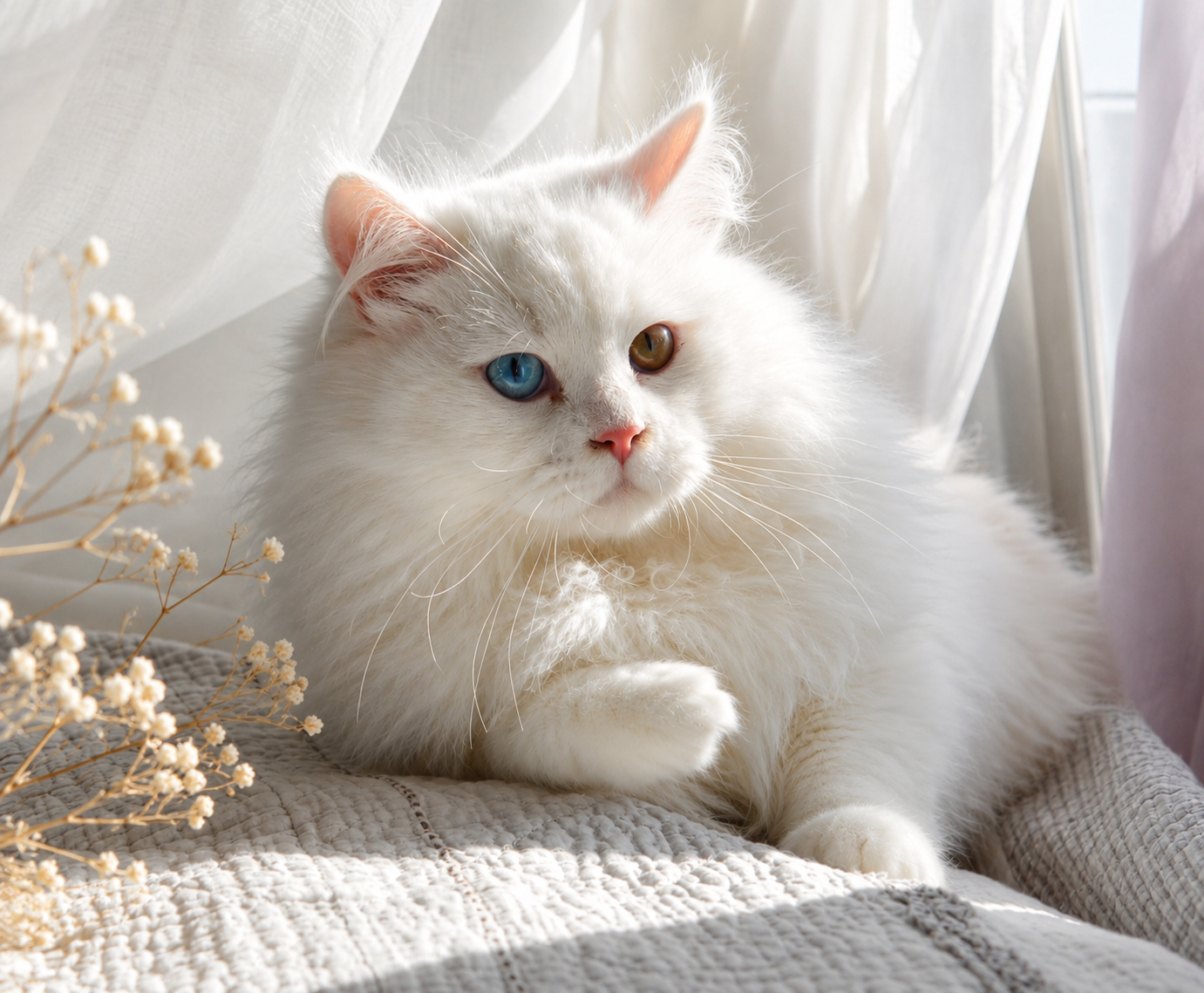 AL CAPONE – Chat Sibérien blanc aux yeux vairons, mâle reproducteur avec pedigree LOOF en France